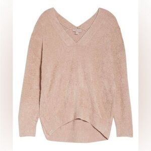 Barefoot Dreams CozyChic Lite Super Soft V-Neck Seamed Pullover in Pink Clay S